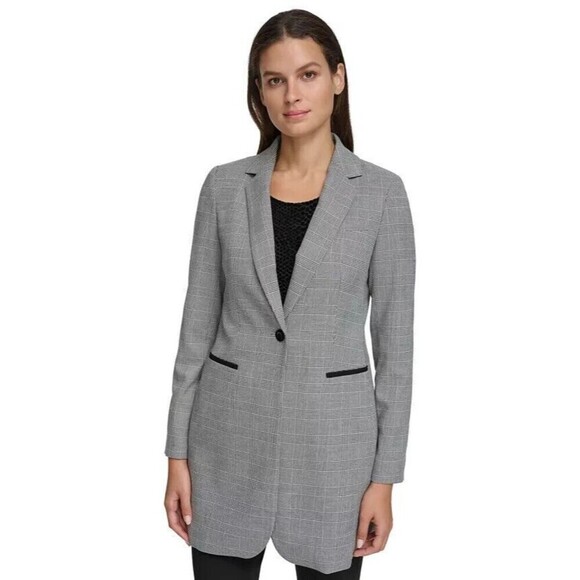 Tommy Hilfiger Women's Plaid Topper Blazer Formal  Jacket Black Gray size 8 - Picture 2 of 9